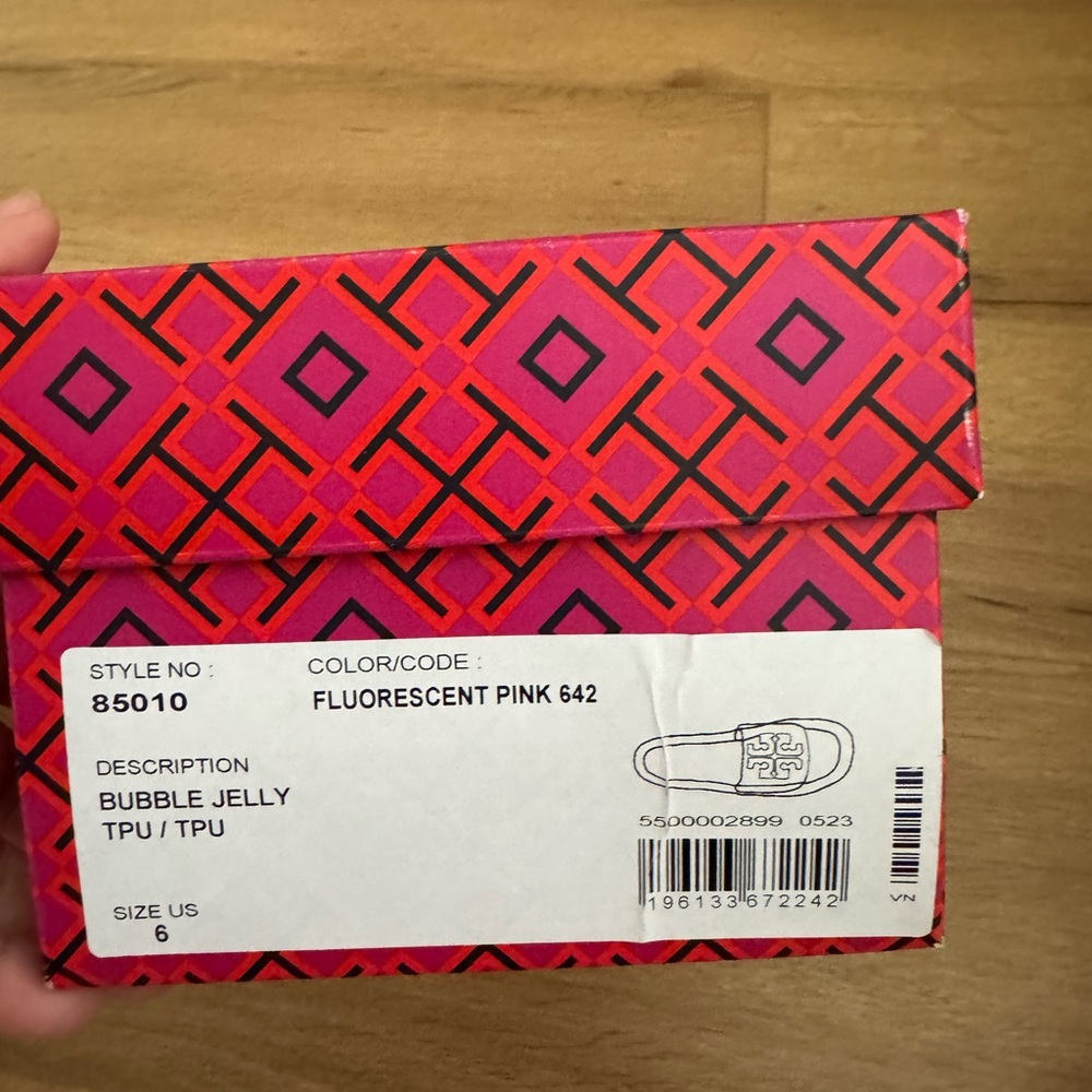 Tory Burch Neon Coral Logo Slide Sandals - Picture 5 of 6